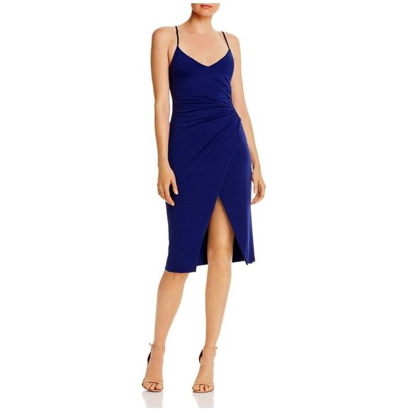 NWT BLACK HALO Bowery Jersey Ruched Cocktail Sheath Dress Navy SZ 0